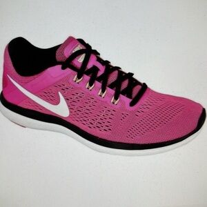 Nike Flex 2016 Run Mesh Running Shoes Pink/Black/ Electric Green Size 11